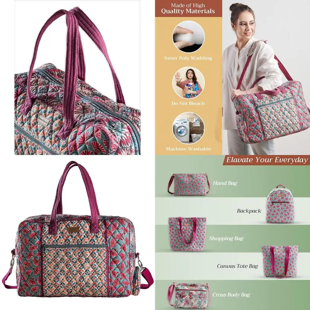

Cotton Quilted Weekend Bags for Women and Men - Dual-Use Overnight and Gym Travel Accessories