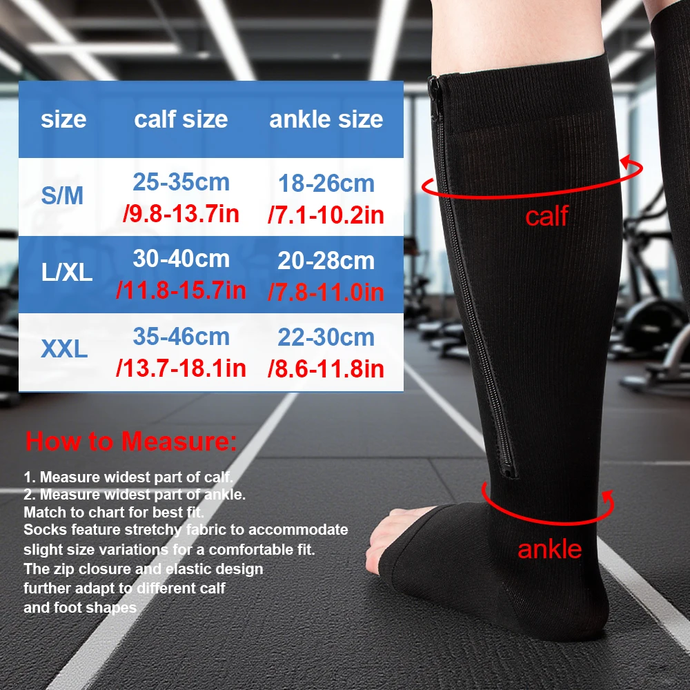 1Pair Unisex Open Toe Knee Length Zipper Compression Stockings Women Slim Sleeping Beauty Leg-Support Medical Prevent Varicose