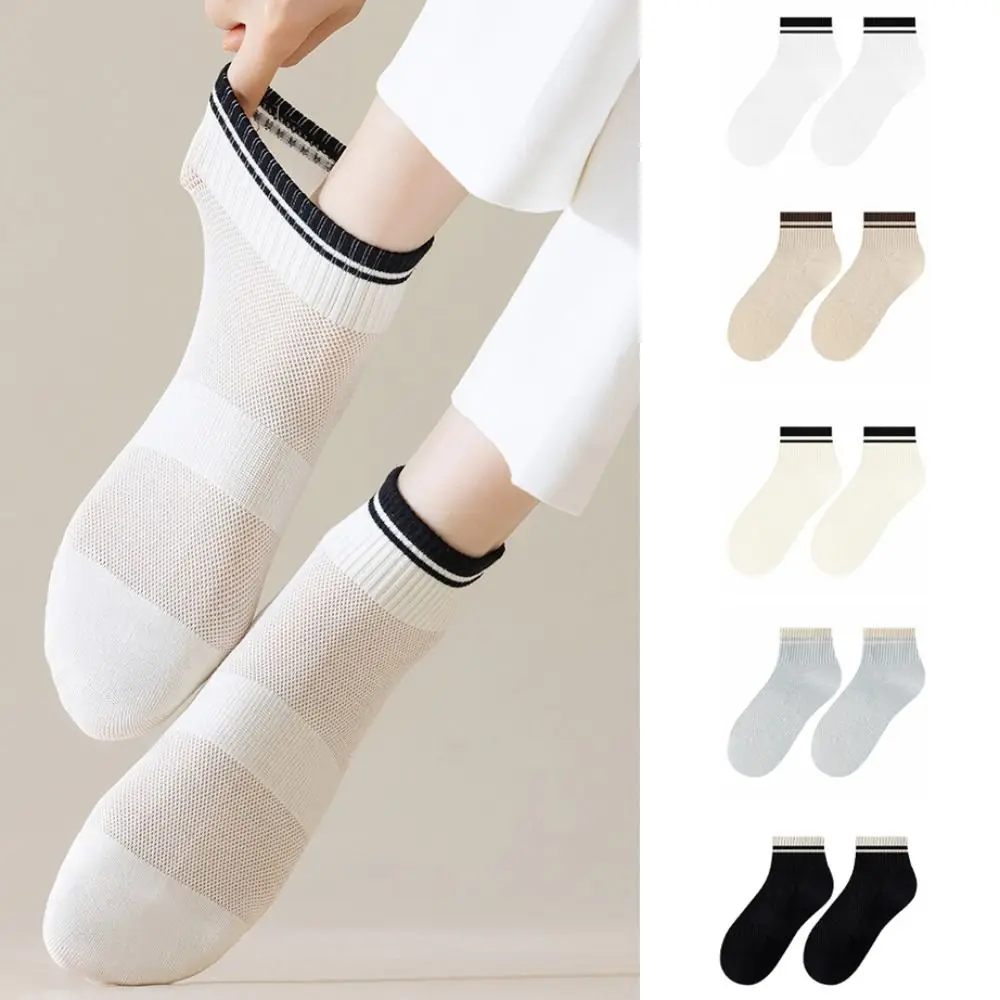 10Pairs Comfortable Sweat Absorption Women Ankle Socks Breathable Hosiery Mesh Thin Socks Anti Slip Short Tube Socks Ladies Girl
