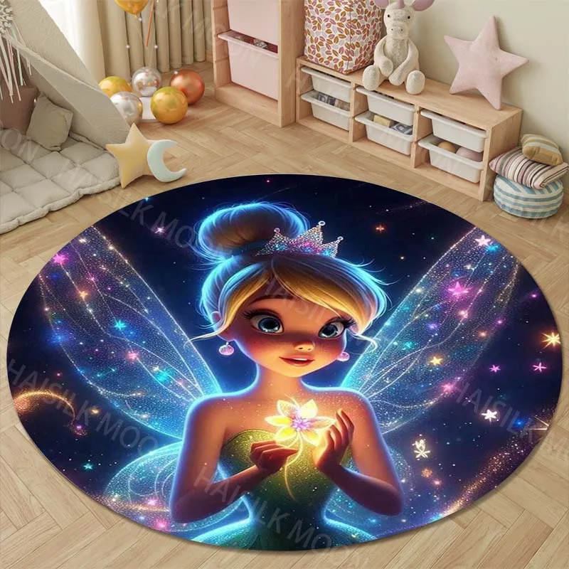 Disney Tinker Bell Round Rugs for Bedroom Area Floor Mats for Kids Room Household Bath Chair Mat Carpet Living Room Home Decor