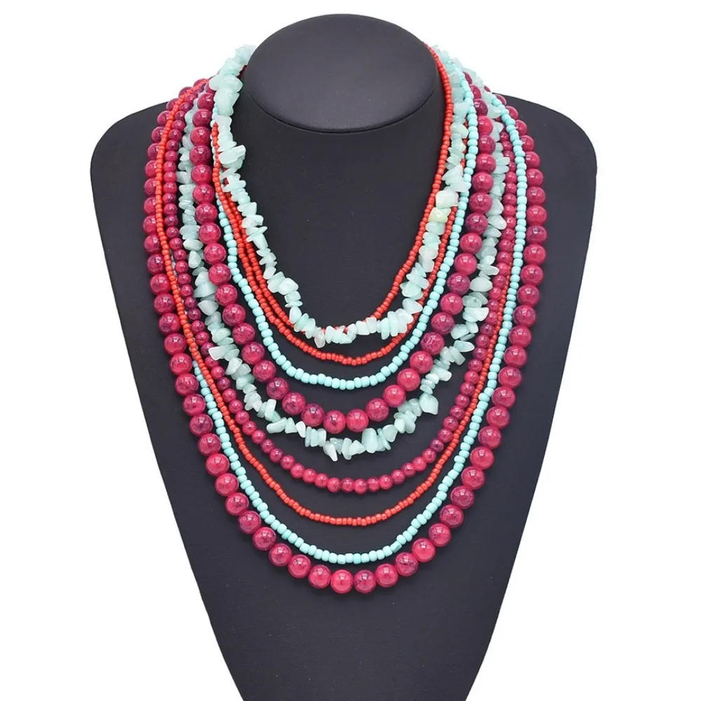 Multi-strand Bead Stacking Necklace Colorful Gravel Bohemia Style Layer Baroque Necklace Stone Bead Beads Chains Necklace