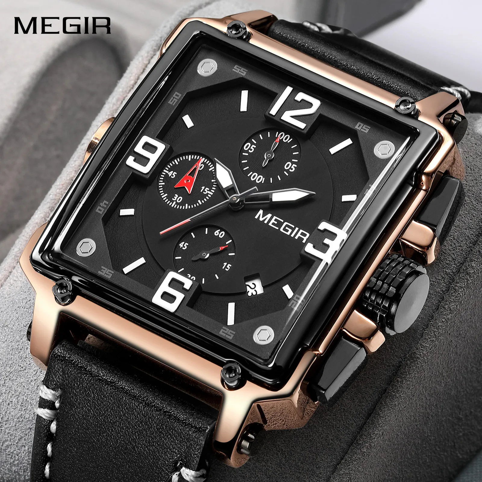 

MEGIR мужские часы Элитный бренд хронограф кварцевый хронограф кожаный ремешок спортивные военные наручные часы Relogio Masculino 2061