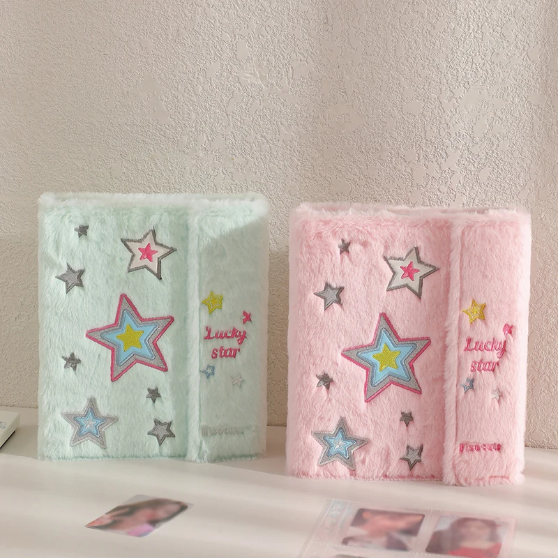 Kawaii Star Pattern Fluffy Plush A5 Binder Photo Album Cover Idol Card Book Photocards Collect Book Ins Girl Cute Kpop Photocard