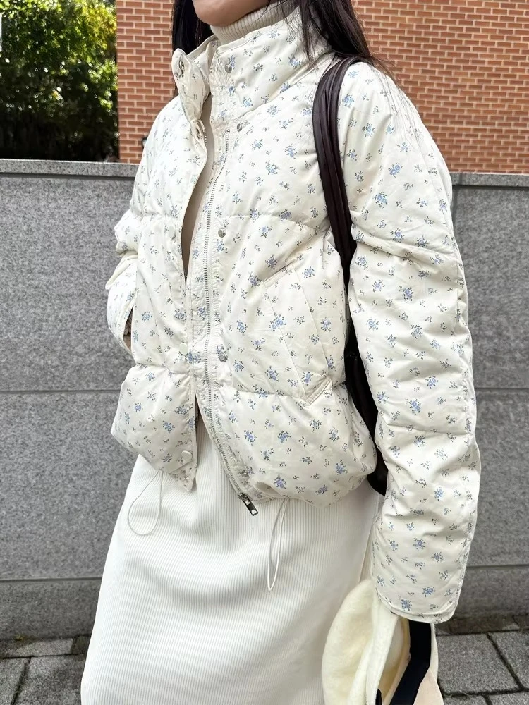 Y2k Cotton Printed Florals Chic Elegant Loose Thicken New Daily Winter All Match High Street Parkas Warm Cute Sweet Women Coats