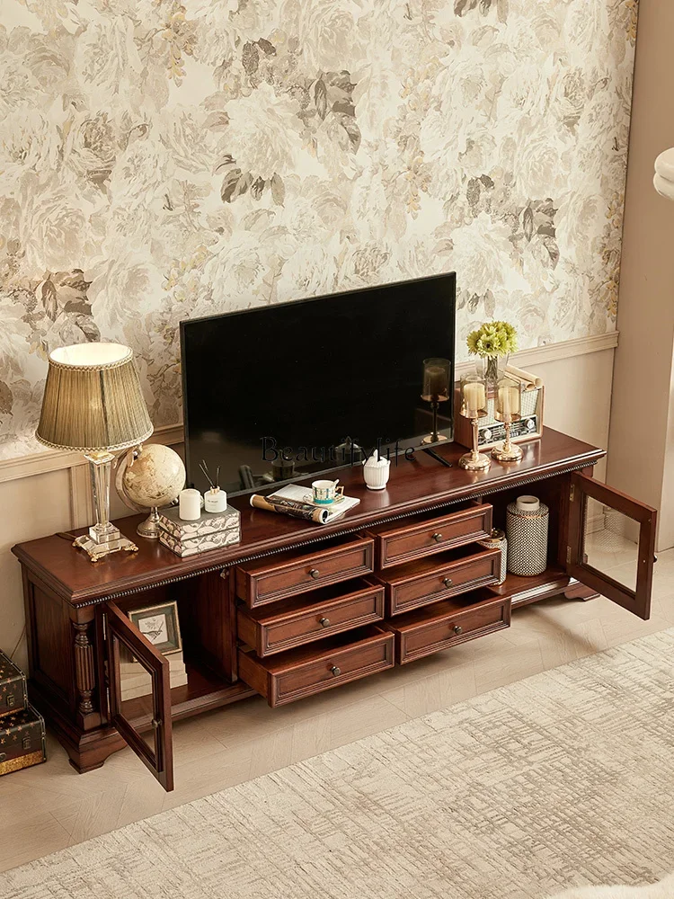 

D3305-American неоклассический шкаф для телевизора из цельного дерева из золота и шелка из тикового дерева