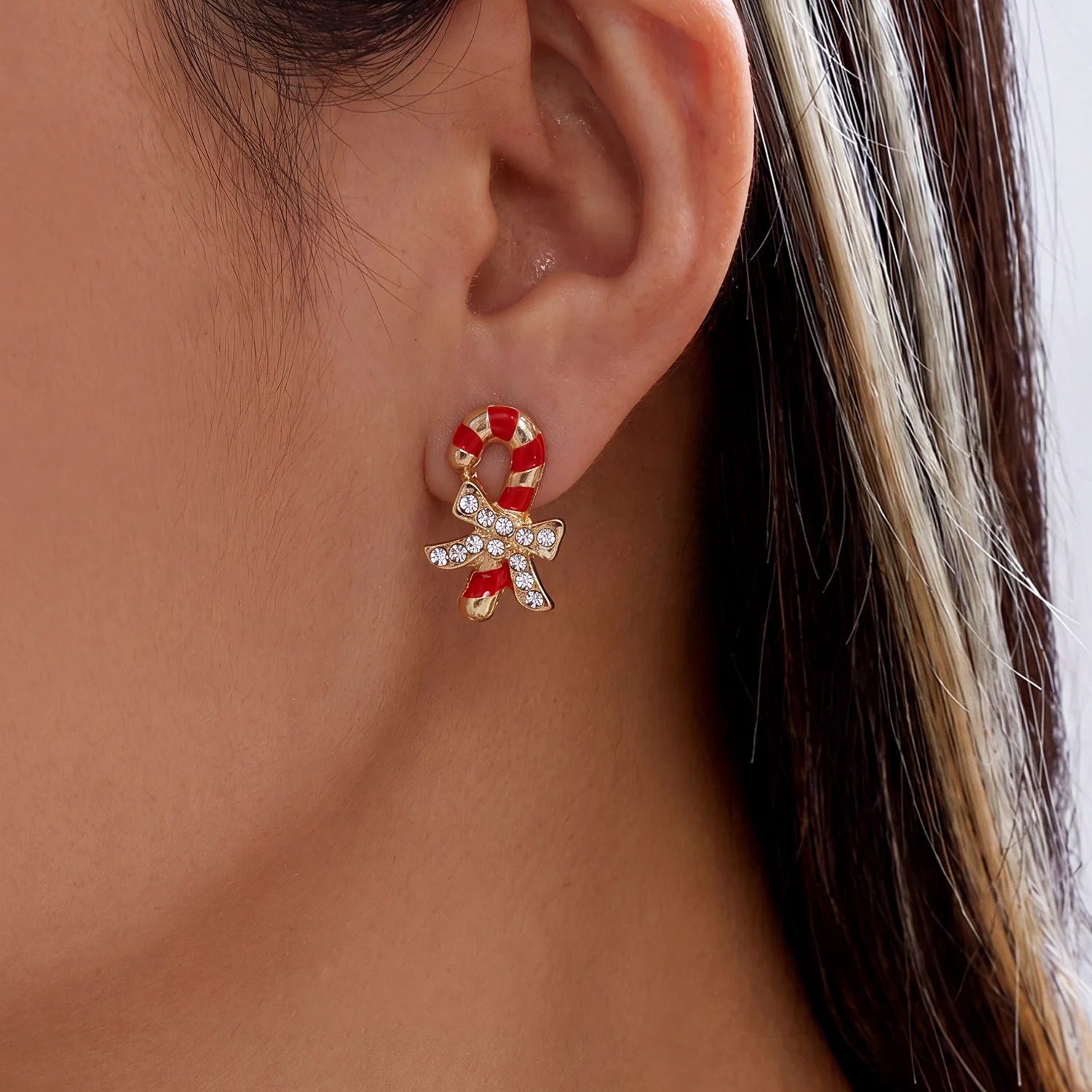 Mini Christmas Tree Reindeer Gingerbread Stud Earrings Set for Women Cute Candy Cane Earrings Xmas Holiday Party Jewelry Gift