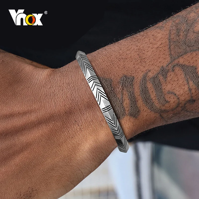 Vnox 6mm Viking Rune Bangle for Men, Stainless Steel Vintage Almut Cuff Bangle, Cool Boy Retro Jewelry