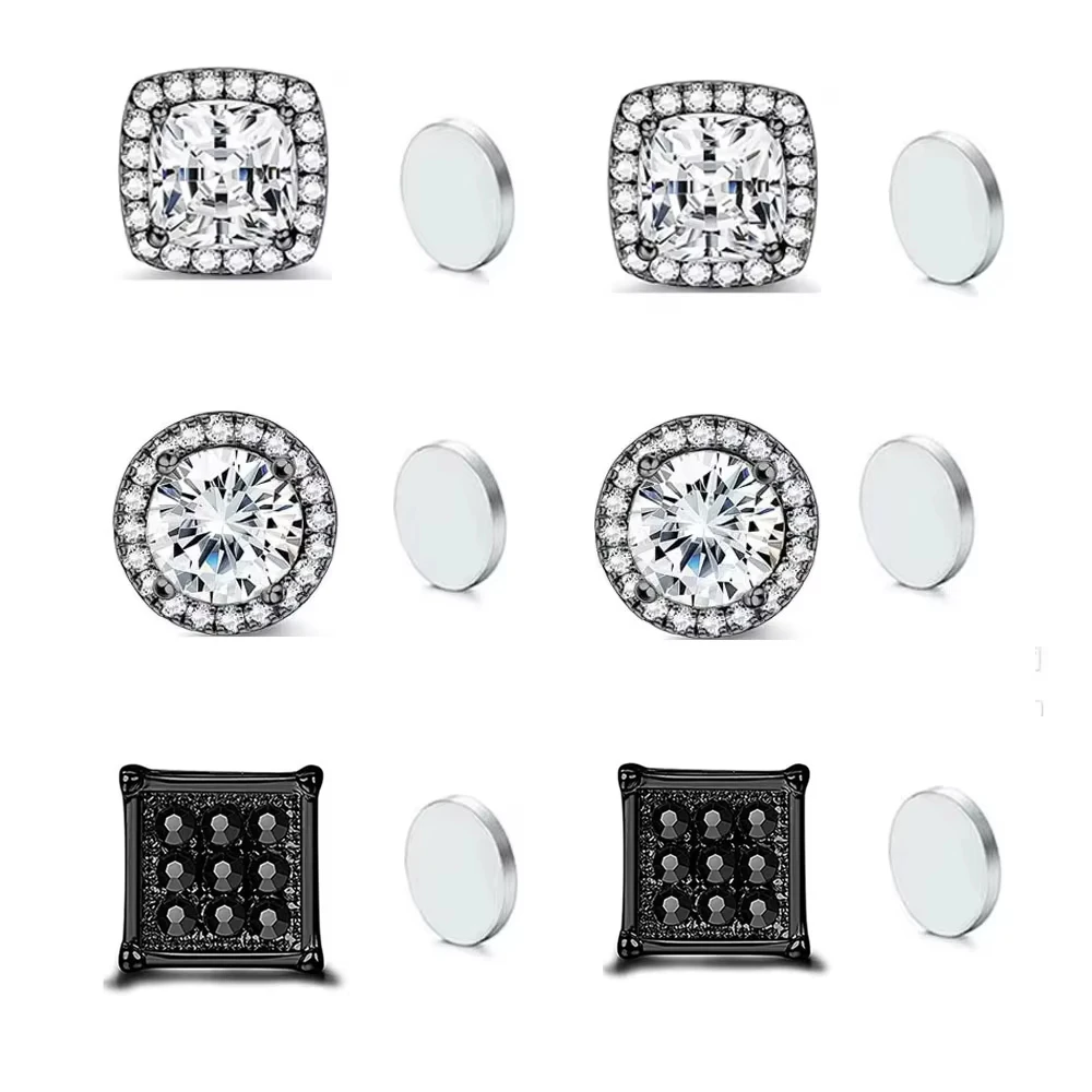 New 1 Pair Buling Cubic Zirconia Stainless Steel Magnetic Ear Clip Simple Fashion No Piercing Stud Earrings for Women Men
