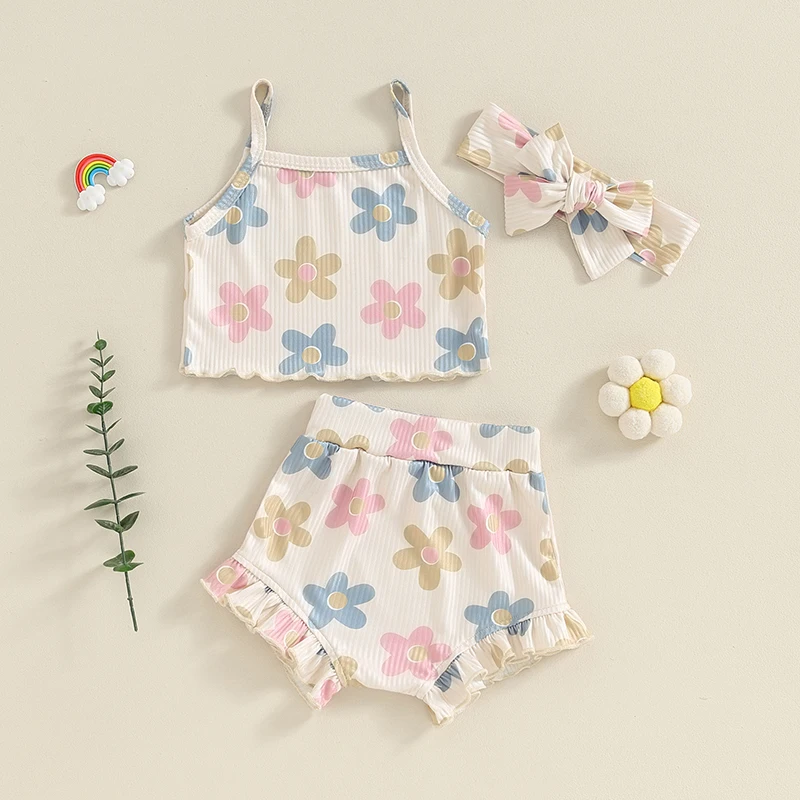 Newborn Baby Girl Outfit Clothes Summer Sleeveless Tank Top Elastic Waist Shorts Infant 2Pcs Set