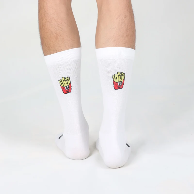Sporcks Fun French Fries Cycling Socks, Soft Cotton Core Functional Yarn, Breathable, High Elasticity, Wear-Resistant, Sweat-Absorbent Road Cycling Socks, Unisex