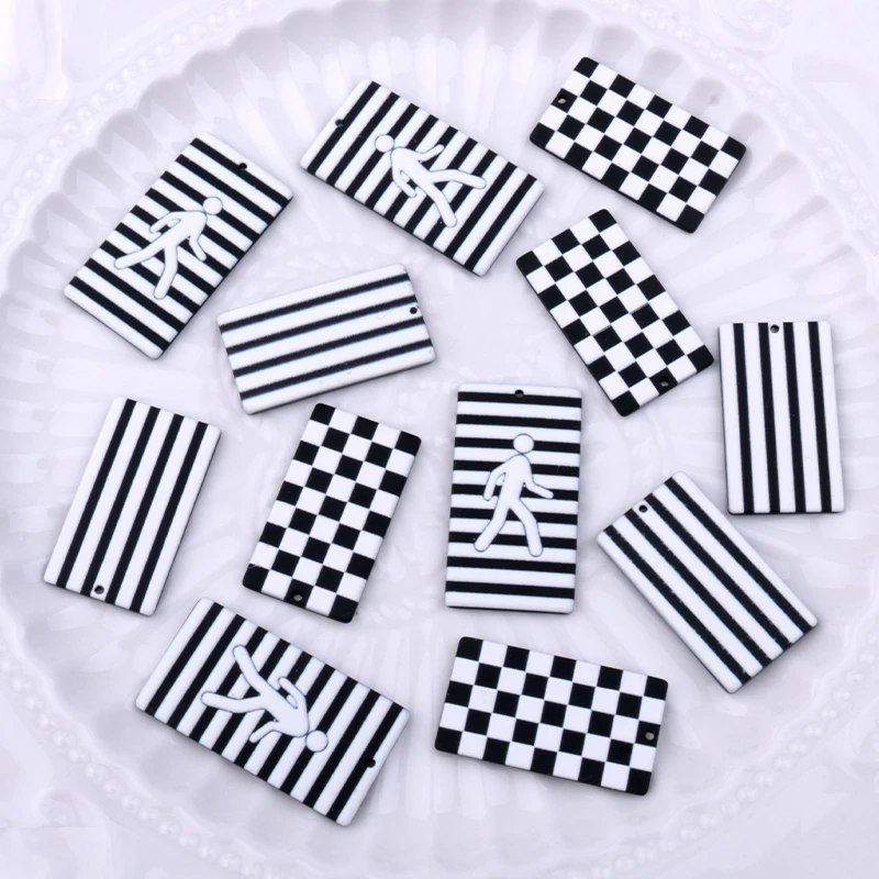 

10pcs Lines Pedestrian Print Square Charms Pendant for Earring Necklace Key Chain Acrylic Party DIY Jewelry Making Supplies