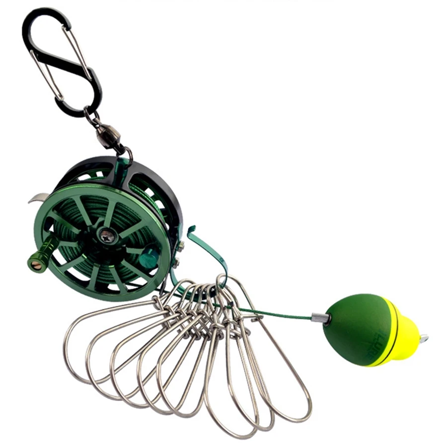 stringer pesca fivela de bloqueio de pesca com carretel peixes vivos locks corda retratil mosquetao float aco inoxidavel 01