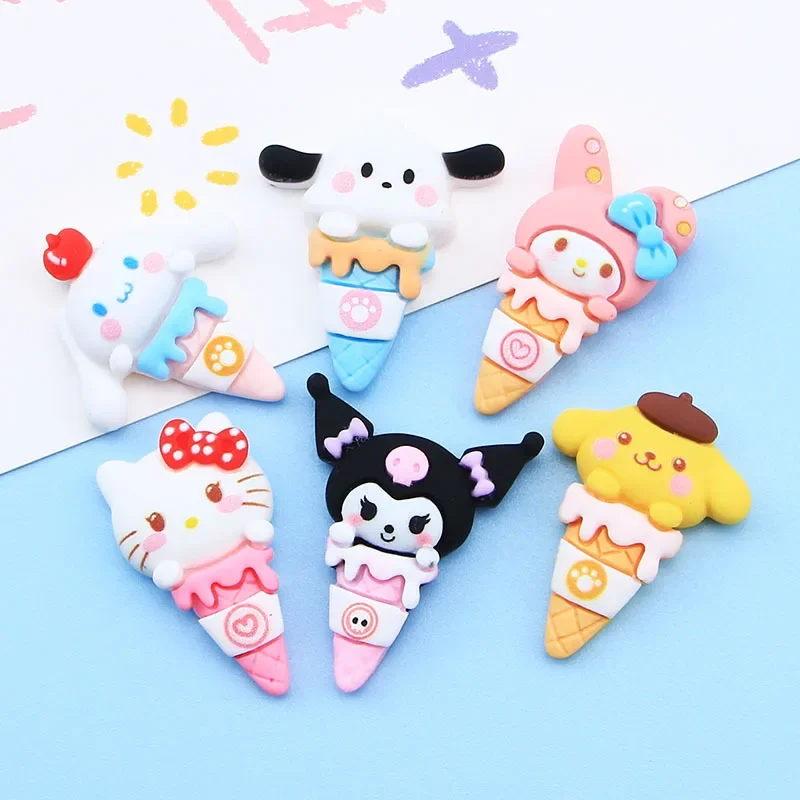 

5pcs cute sanrio ice cream cartoon resin flatback diy kawaii resin accessories crafts materials scrapbooking embellishment