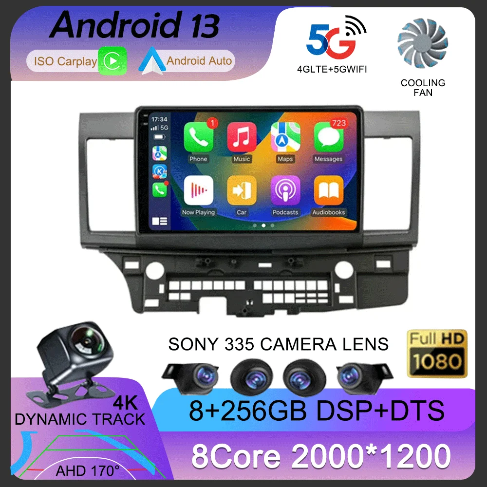 Android 13 Car Radio For Mitsubishi Lancer 10 CY 2007 - 2017 Multimedia Video Player 2 din WIFI+4G Navigation GPS Stereo Carplay