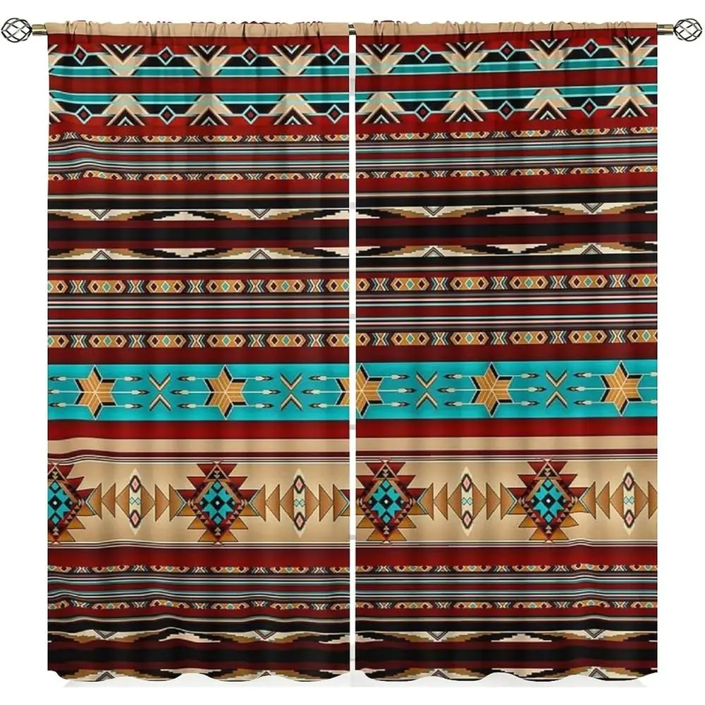 Southwestern Style Geometric Window Curtains, 2-Panel Set, 84x84 Inches, Blackout Living Room Drapes