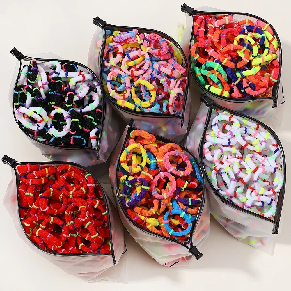 60pcs/lot Colorful Elastic Hairband Rubber Bands for Children Ponytail Support Hairties Splicing Headrope Kids Hair Accessories