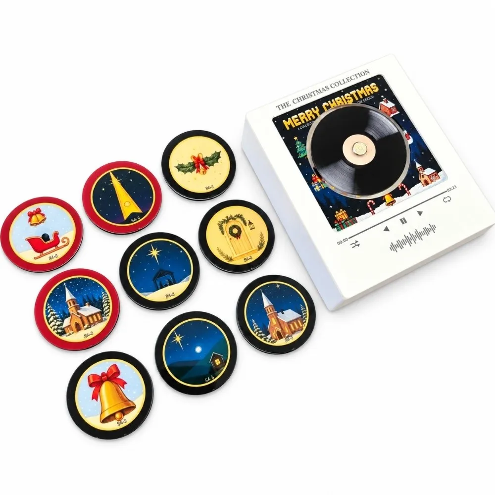 Christmas Mini Vinyl Record Music Player Refrigerator Magnet with 9 NFC Fridge Records NFC Music Box Christmas Music Box