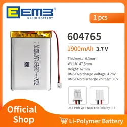 EEMB 604765 3.7V Battery 1900mAh Rechargeable Lithium Polymer Battery Pack For Dashcam,Flashlight,Bluetooth Speaker, GPS,Camera