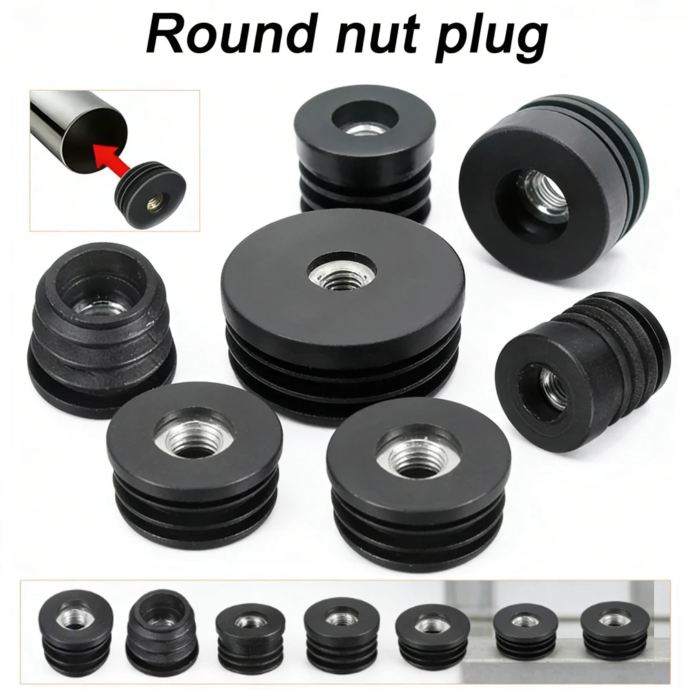 

4-16 шт. круглых пластиковых заглушек M6 M8, черные заглушки для отверстий, регулируемые винтовые накладки для мебельных ножек и торцевых заглушек для труб