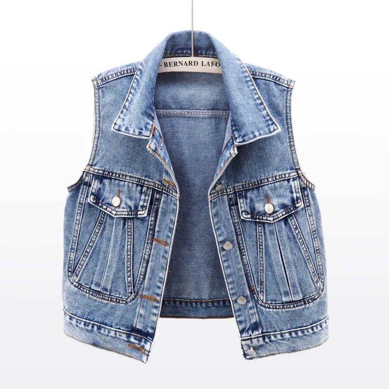 

Sleeveless Women's Vest 2025 New Spring Summer Denim Waistcoat Fashion Casual Short Jackets Splicing Holes Slim Jean Coats ZT98