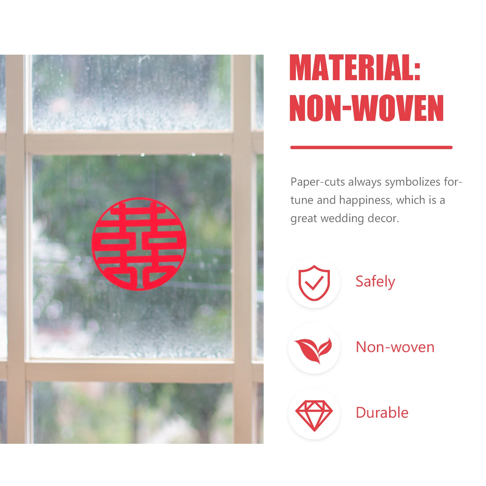 

30pcs Non-woven Happy Word Stickers Durable Wedding Xi Paper-cut Decorations for Door Wall Easy to Use Chinese Tradition