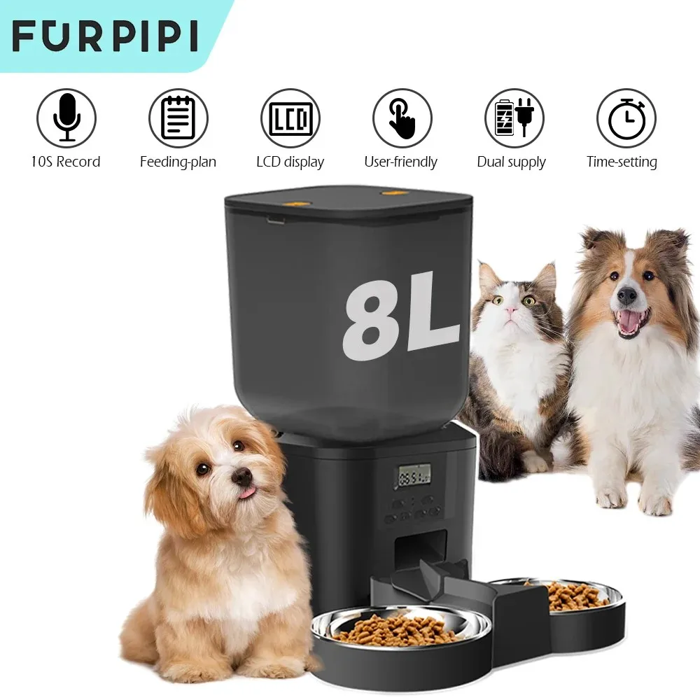 Furpipi 4L/8L Automatic Cat Feeder with Key Control Furpipi Manufacture User-Friendly Time Setting Feeder for Pets Dogs Cats