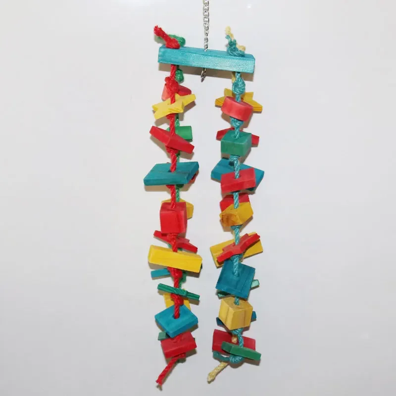 Parrot Chew Toys Bird Parrot Hanging Bite Wooden Blocks Cage Fun Toy for Chewing Climbing Biting Wooden Knots Chewing Toys