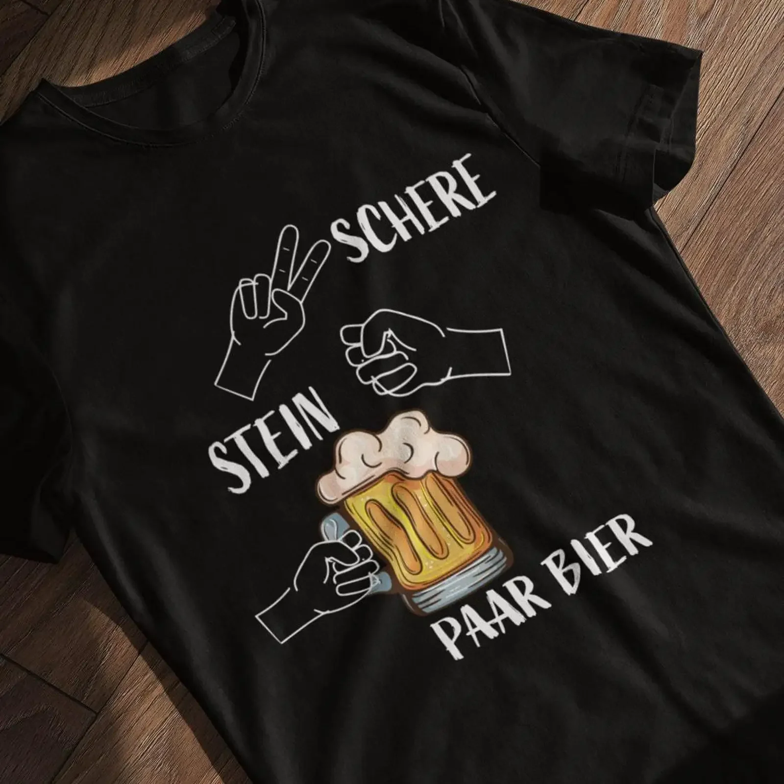 Футболка Schere Stein Paar Bier с забавным принтом (Камень, Ножницы, Пиво) для любителей немецкой игры в пиво-игры, винтажная, с эффектом потертости, универсальная, с графическим рисунком, удобная.