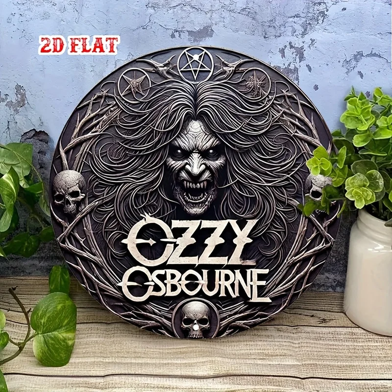 مسطح ثنائي الأبعاد، قطعة واحدة من علامة Ozzy Osbourne المعدنية القصدير، لوحة فنية جدارية مستديرة ثلاثية الأبعاد من الألومنيوم، ديكور رعب عتيق، ديكور للمنزل والمرآب الريفي، 11.8 بوصة #6