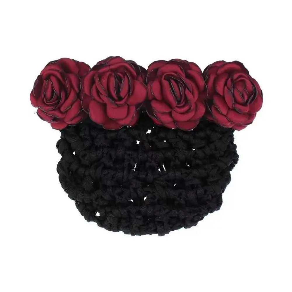 Mesh Flower Bun Net para mulheres, pessoal Crochet Bun Net, Hairpin estilo coreano, cocar rosa, clipe de primavera, Flower Bun Net Snood, presente do dia