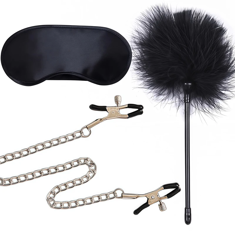 Bdsm Slave Set Sexy Nipple Clip Stimulator Bondage Kit Clitoris Clamps Flirting Feather Blindfold Adult Games Exotic Accessories