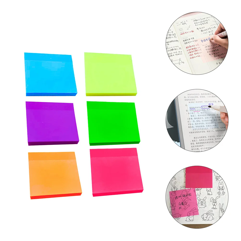 6 قطع من وسادات المذكرات الملونة، ملصقات شفافة متعددة الأغراض للطلاب واللوازم المدرسية المكتبية
