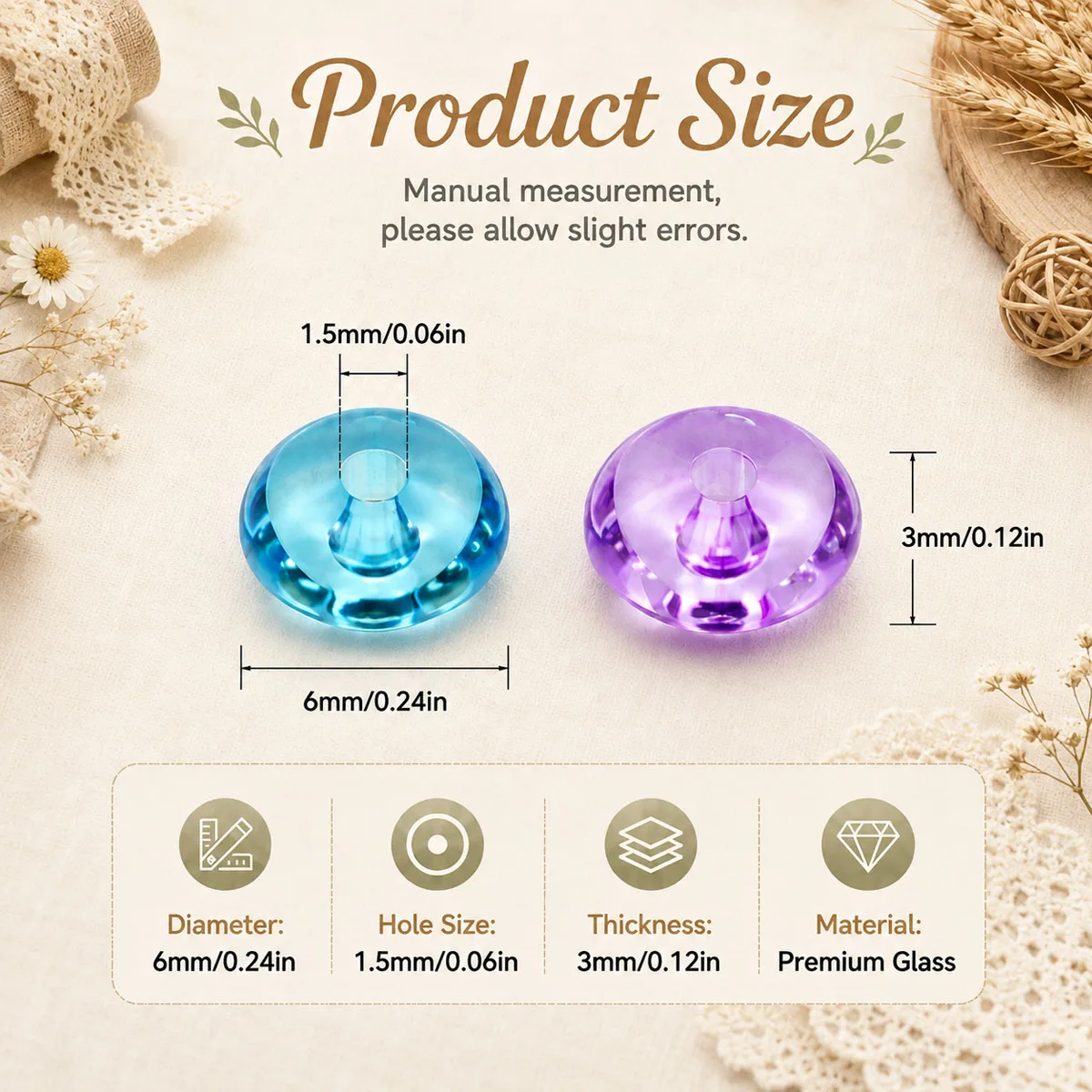 3x6mm Clear Glass Flying Saucer Multicolor Handmade DIY Jewelry Beads Loose Bead for Bracelets Necklaces and Accessories
