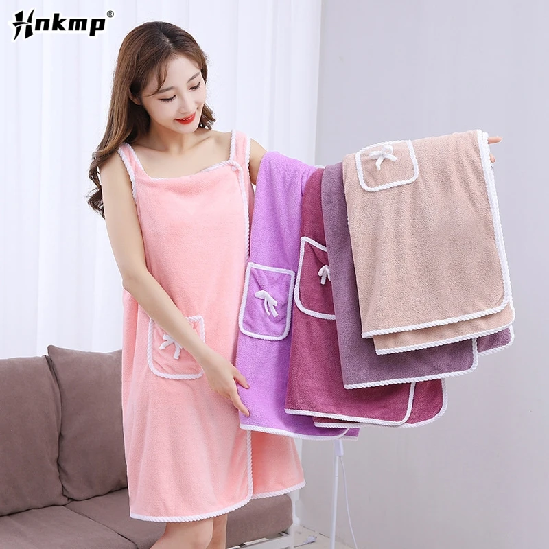 Coral Velvet Bath Skirt Soft Absorbent Thickened With Edging Adult Women Chest Wrapped Wearable Bath Towel