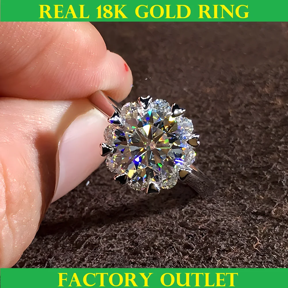 Custom Solid 18K Au750 White Gold Women Wedding Party Engagement Ring 1 2 3 4 5 Carat Round Heart Flower Moissanite Diamond Ring