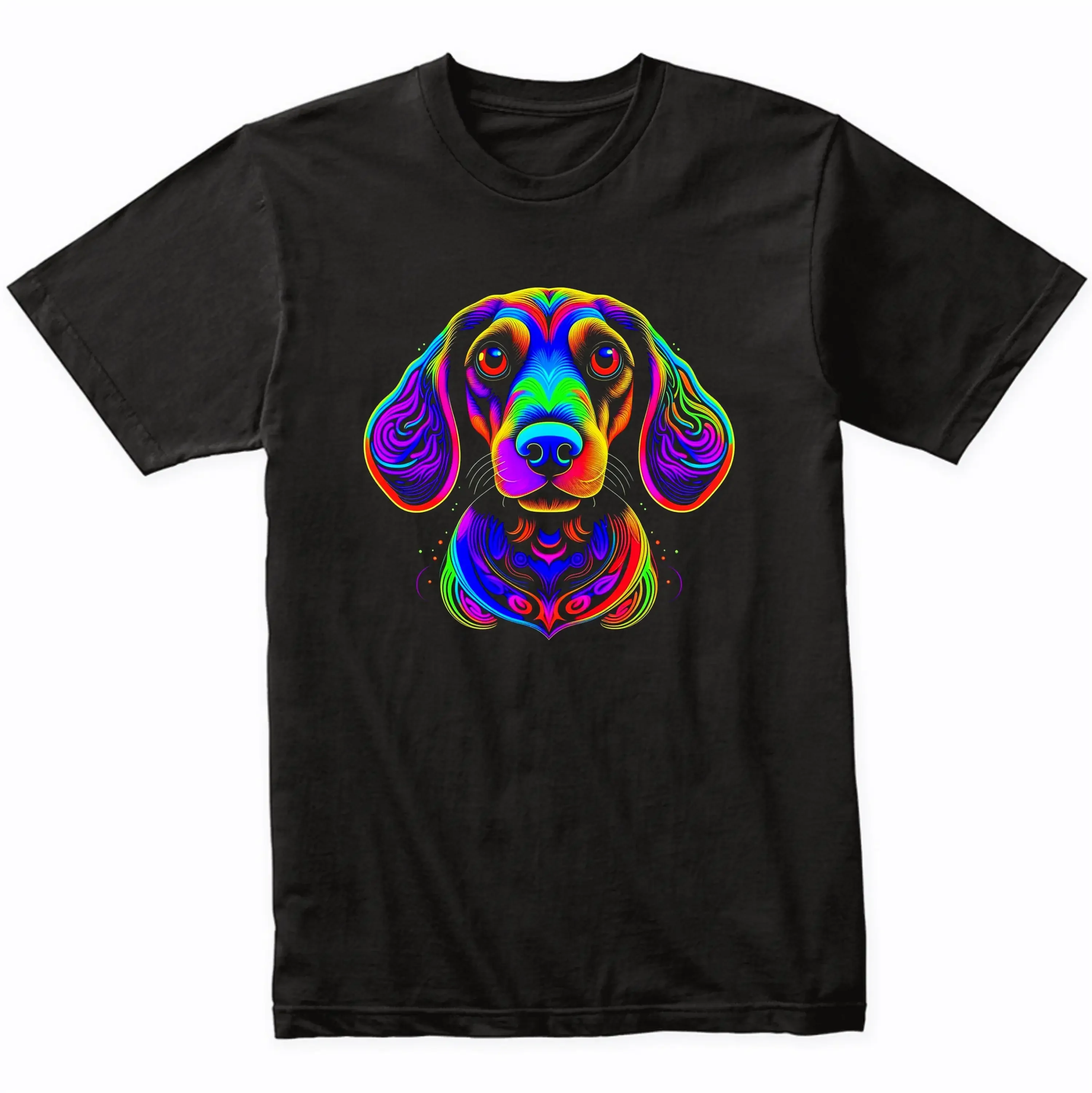 Dachshund Psychedelic Dog Art T Shirt Owner Doxen Vibrant Colorful Bright Watercolor Rainbow