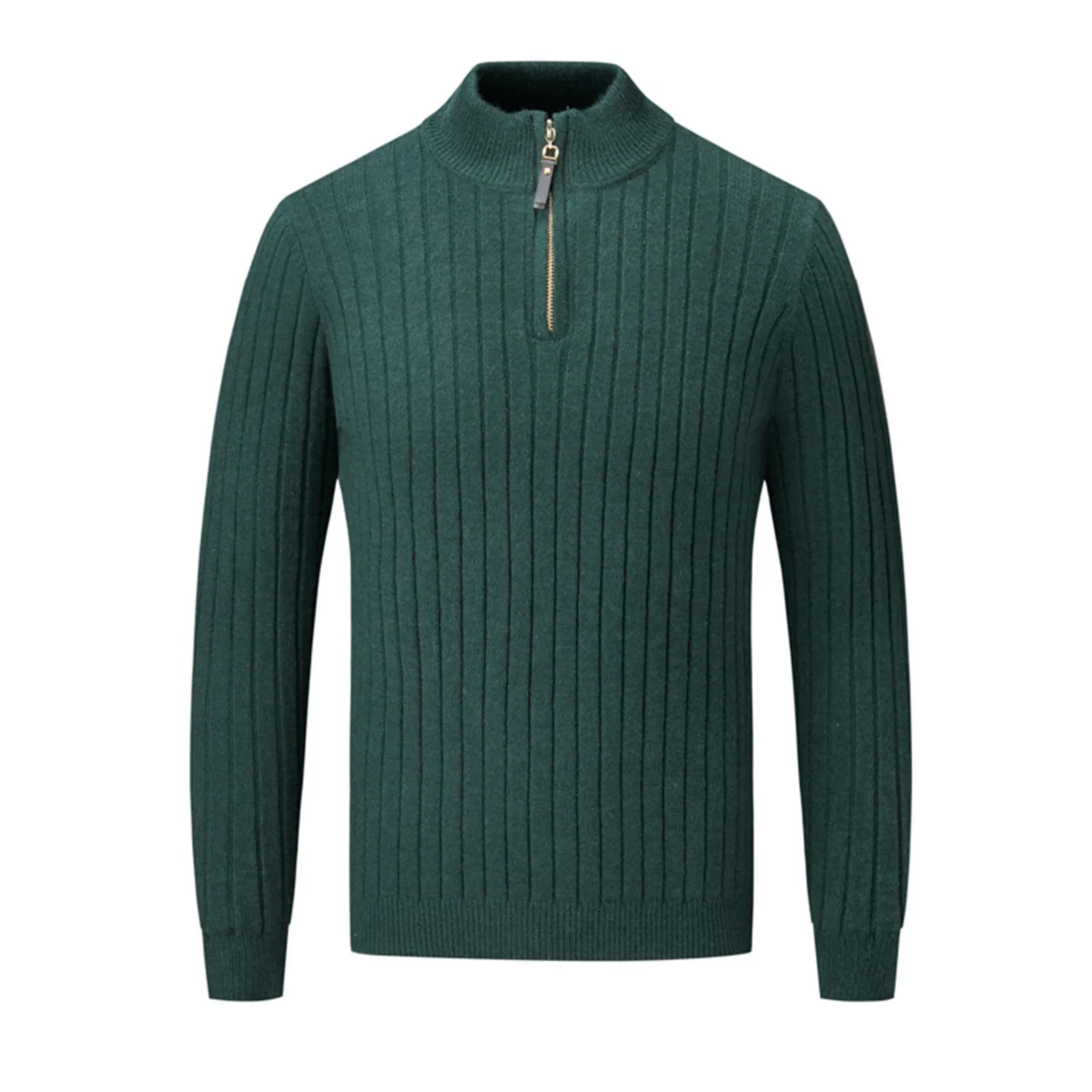 Men's Quarter Zip Sweater Zipper Up Lapel Lightweight Turtleneck Knit Stripe Solid Color Sweaters For Men With Ribbed Edge