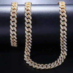 Full Crystal Stone Cuban Chain 1 PCS Necklace Gold Color Hiphop Style Men's Necklace Street Wear Jewelry