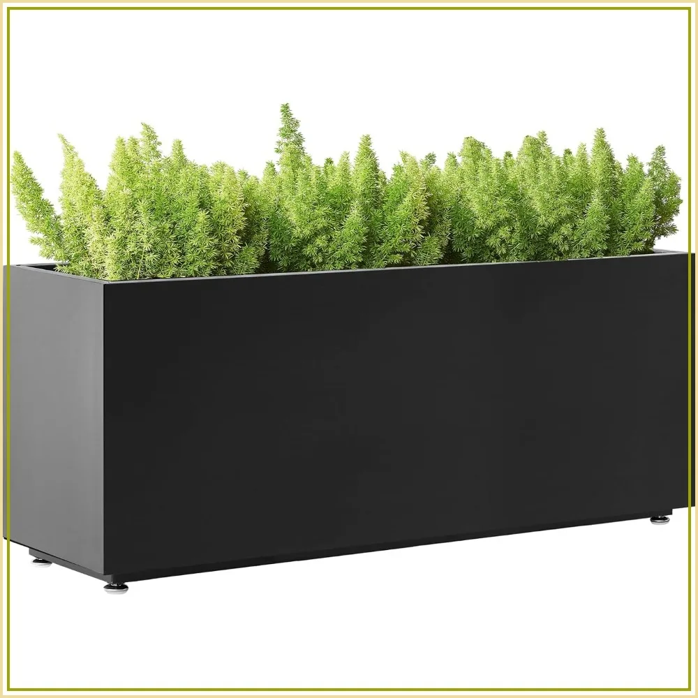 40x12x16in Metal Planter Box Black Outdoor Rectangular Garden Patio Deck Drainage