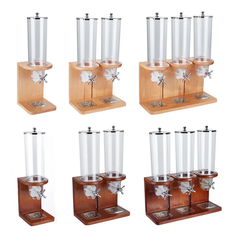 Single and double three-head wooden cereal dispenser, snack cereal dispenser, hotel buffet, transparent multigrain  machine