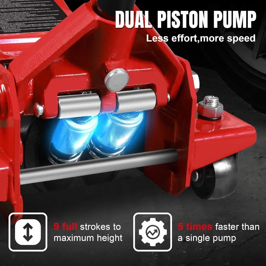 Martinetto da pavimento idraulico da 4 tonnellate Martinetto da pavimento a basso profilo con pompa di sollevamento rapido a doppio pistone Capacità 4 tonnellate 8 800 libbre Rosso