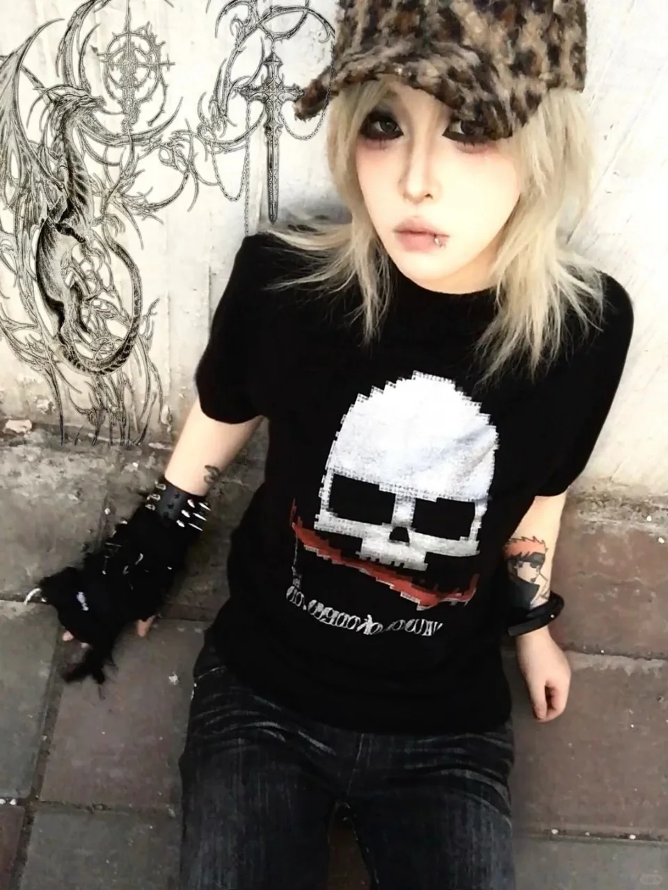 Summer dark subculture short sleeved women's T-shirt Japanese punk style y2k slim fit casual fashion women's top emo