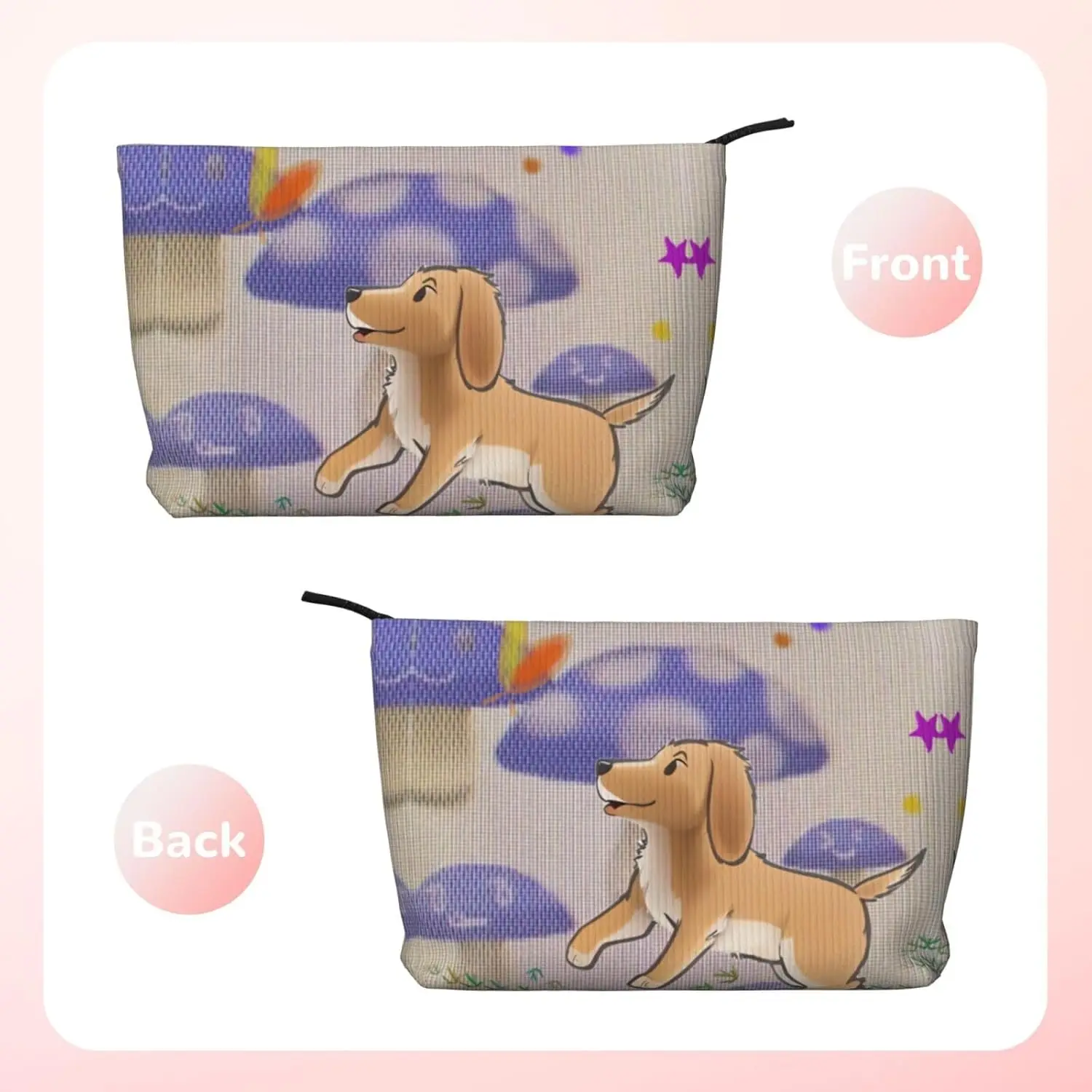 Cartoon mushroom with dog Corduroy cosmetic bag, suitable for travel and daily use, Sturdy Lining, Ensures Longevity