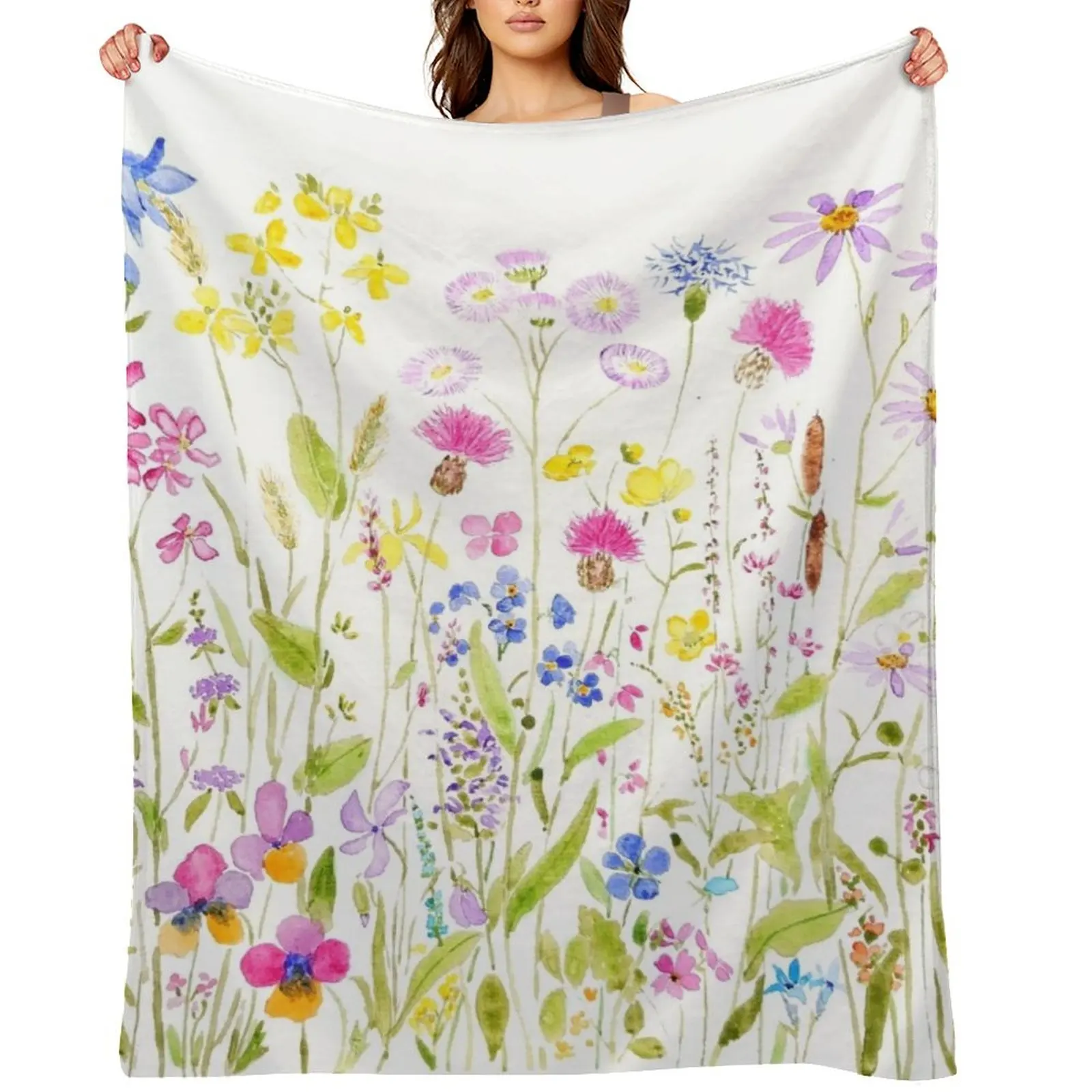 

colorful meadow fields watercolor Throw Blanket valentine gift ideas Decorative Beds blankets and throws Blankets