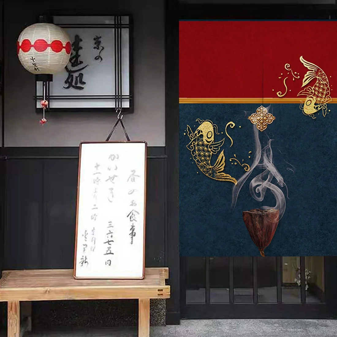 Chinese Koi Japanese Door Fish Curtains Noren Curtains for Kitchen Partition Curtains Living Room Entrance Divider Drapes Decor