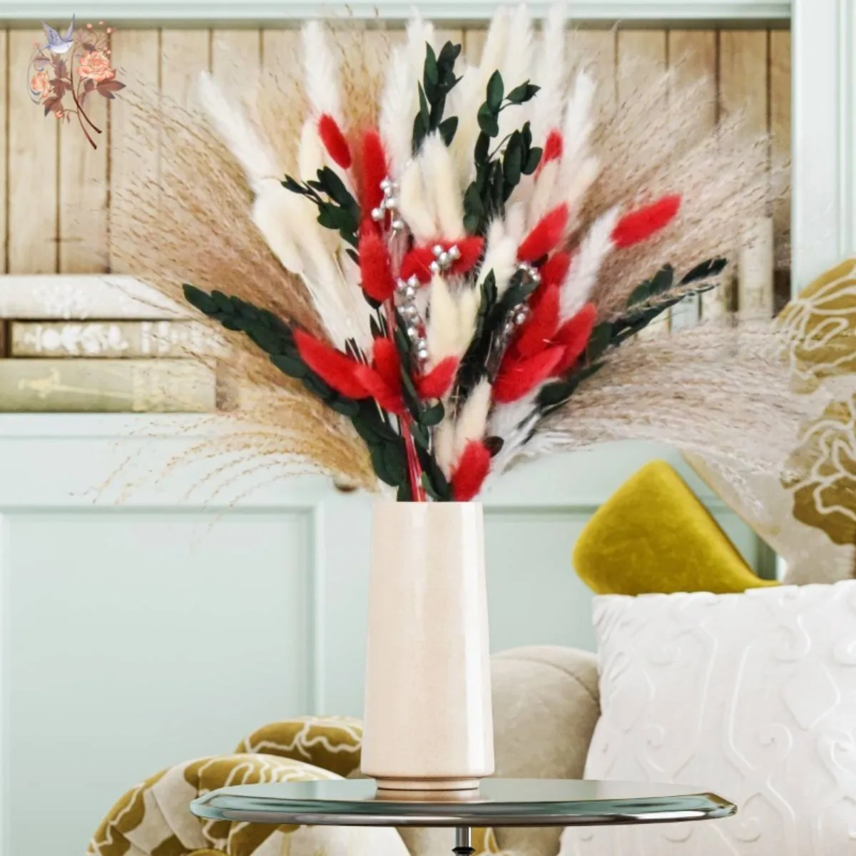 

Natural Fluffy Dried Flower Pampas Grass Bouquet Boho Christmas Home Decoration Bunny Tails Eucalyptus Wedding Party Accessories