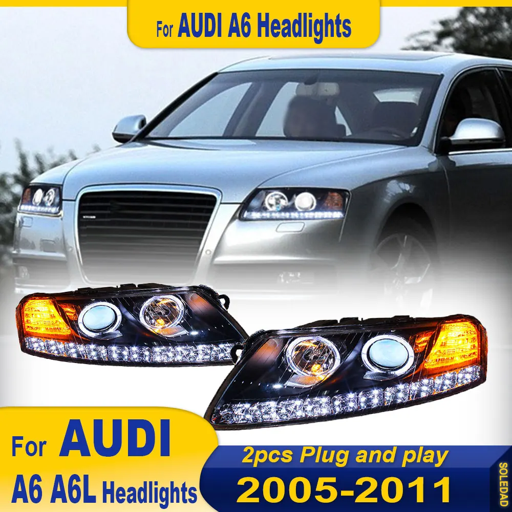 Headlights For Audi A6 2005 2006 2007 2008 2009 2010 2011 LED Headlamp Plug and play Head Front Light Daytime running light