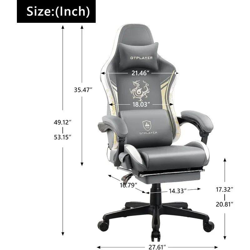 Chair with Bluetooth Speakers and Footrest, Dragon Series Video Game Chair ，Heavy Duty Ergonomic Chair