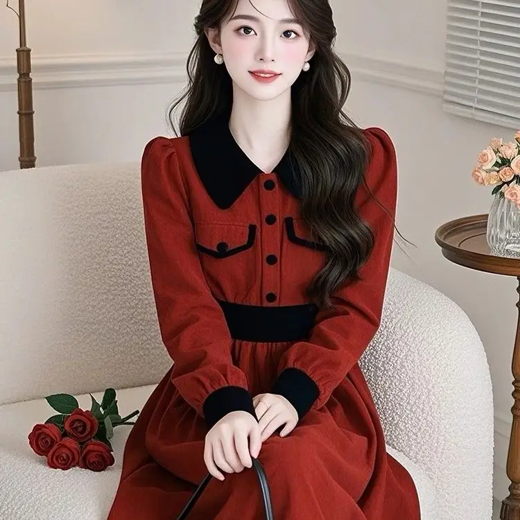 Vestido de fiesta de estilo francés Otoño Invierno nuevo cuello vuelto vestidos de punto para mujer vestido ceñido elegante de manga larga para mujer C152