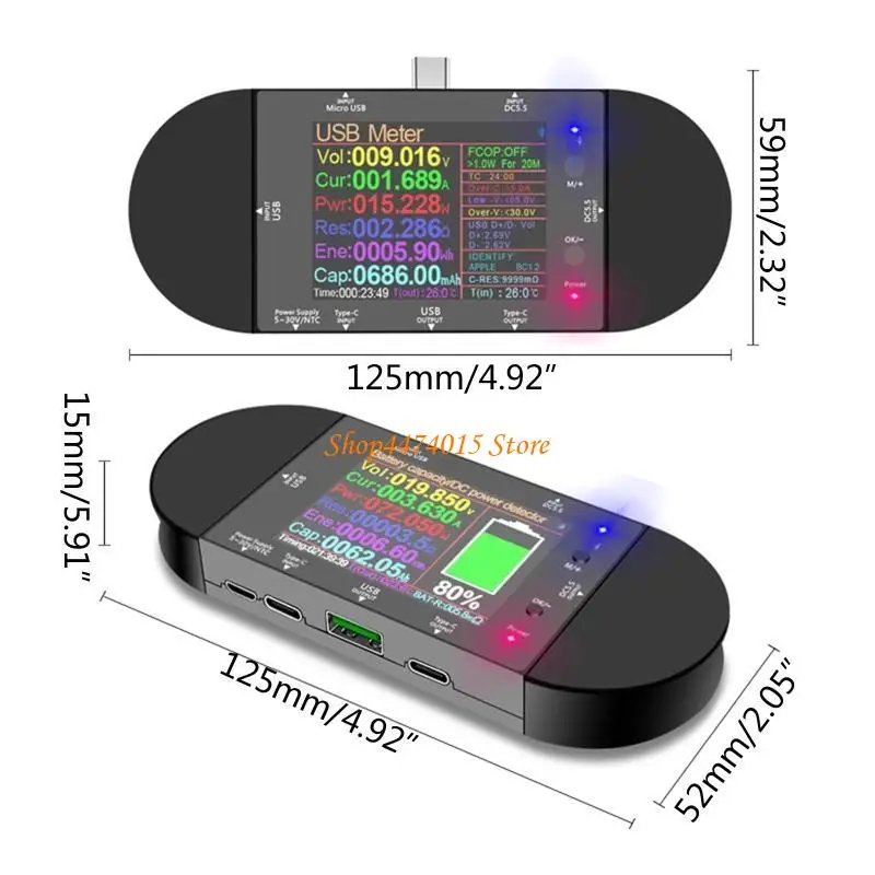 K1AA UD24 USB-тестер Type-C 2,4 "DC5.5 Цифровой амперметр вольтметрового мощного банка детектор напряжение PD Триггер